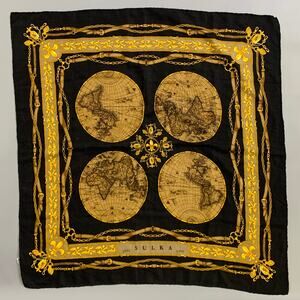 SULKA Black Gold Baroque Wool Silk Scarf